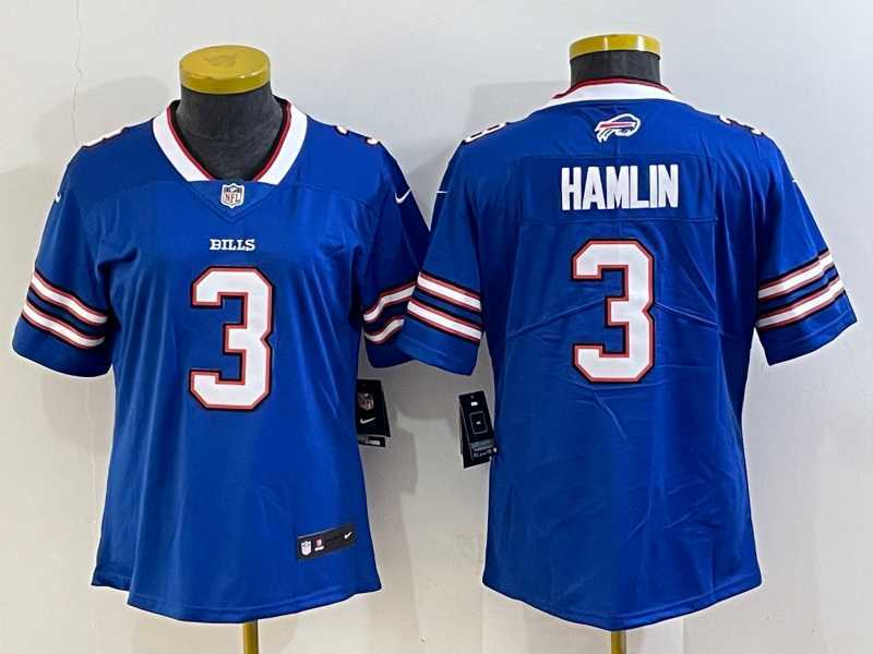 Womens Buffalo Bills #3 Damar Hamlin Blue 2022 Vapor Untouchable Stitched NFL Nike Limited Jersey->women nfl jersey->Women Jersey